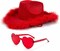 4E’s Novelty Red Cowboy Hat for Women & Heart Sunglasses – Felt Cowgirl Hats Women with Feathers